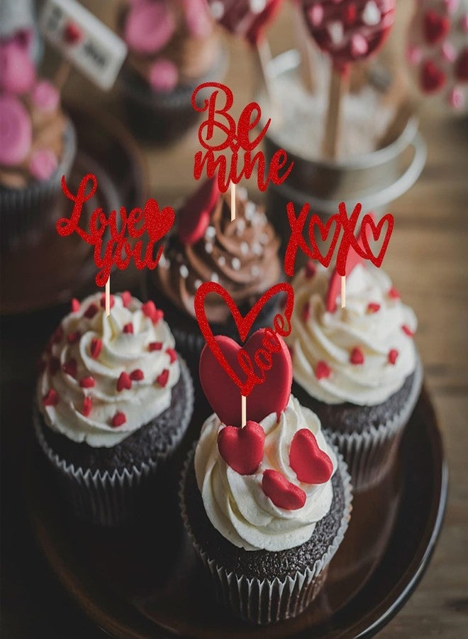 Confetti! 24 Pack Glitter Valentine's Day Cupcake Toppers, Romantic Be Mine, XOXO, Love You Picks for Weddings, Bridal Showers, Birthdays, and Parties - Perfect Cake Decorations - Image 3